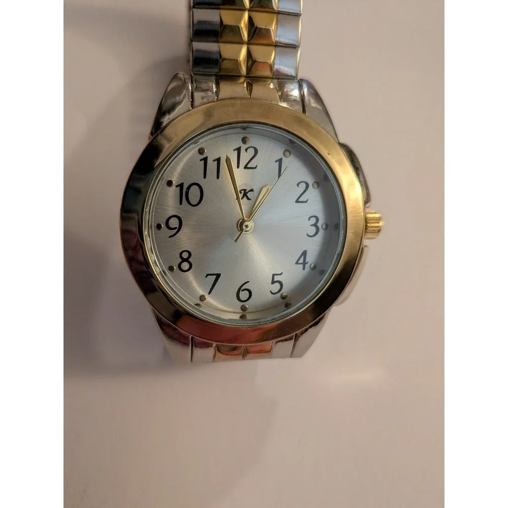 K Brand Womens Two Tone Gold Silver Expansion Band Watch Quartz Movement